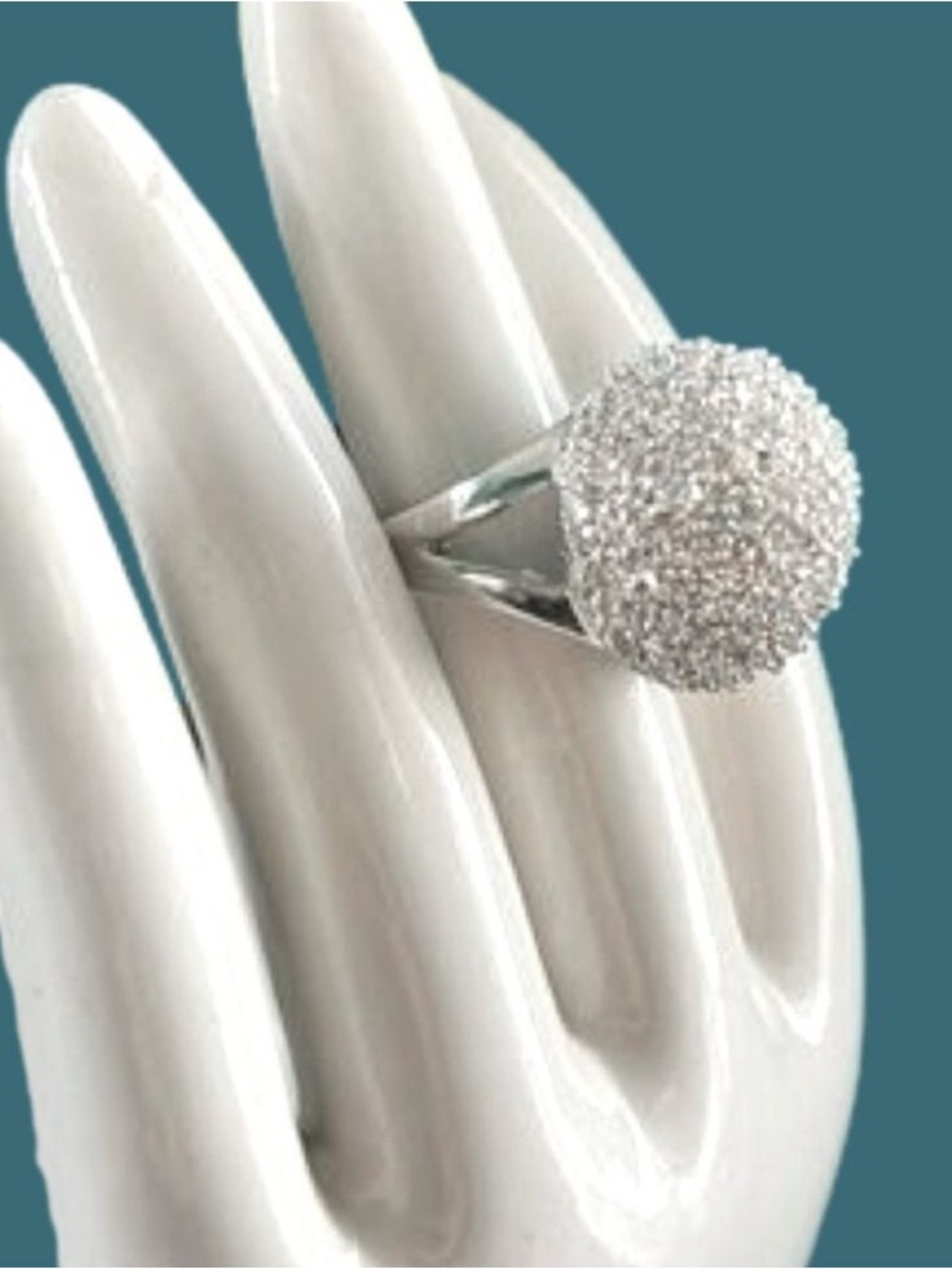 Pave Dome Ring Size 6 Silver Tone Statement Cocktail Ring Fabulous